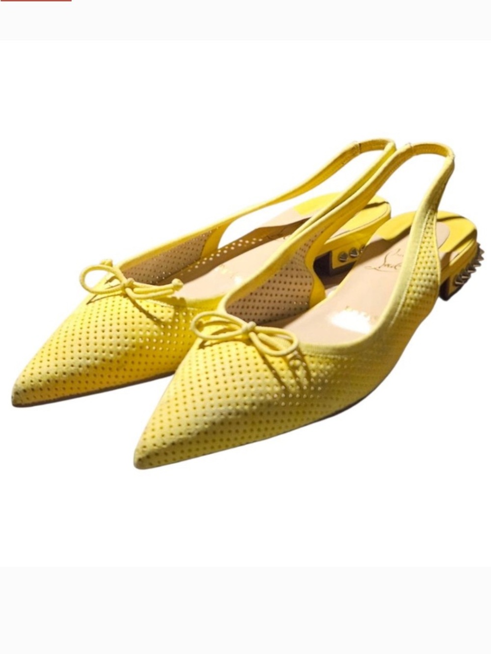Christian Louboutin Yellow Perforated Suede Hall Slingback Flats Box 38.5